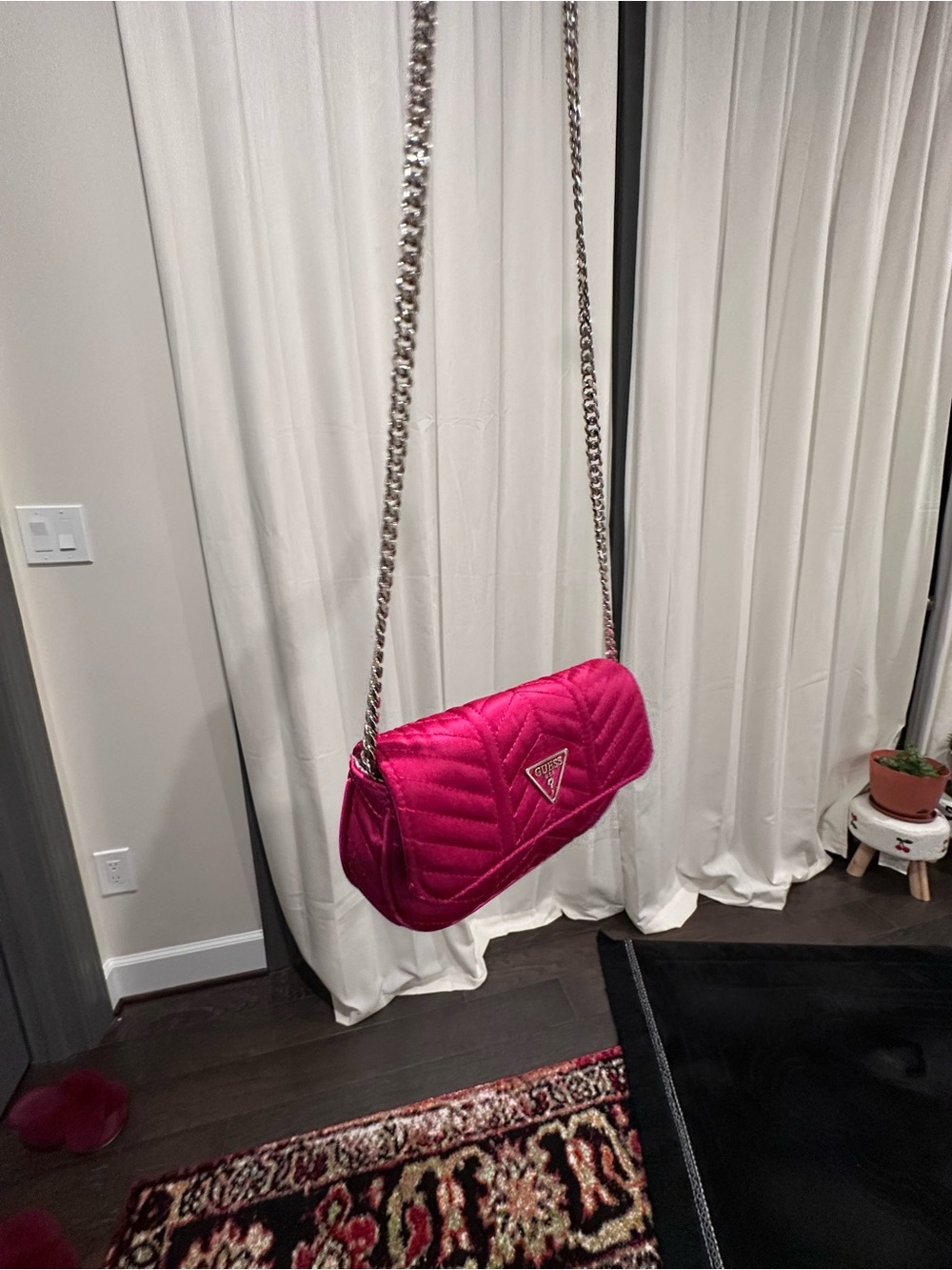 Guess Hot Pink Quilted Chain Crossbody Bag